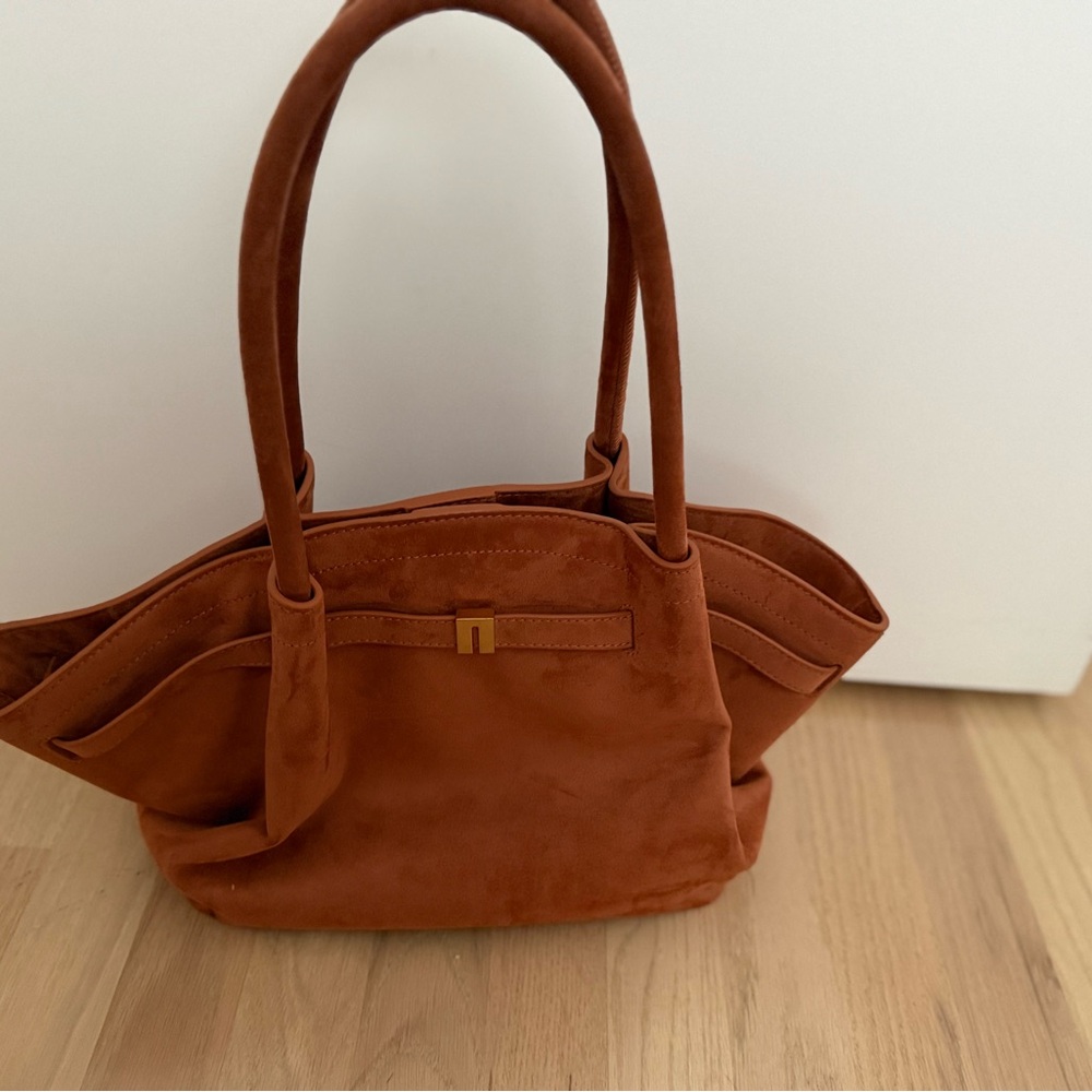 Suede Shoulder Tote in Rust Brown-Brand New